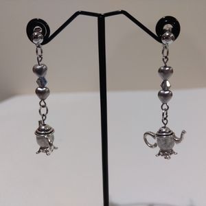 NEW Artisan Womens  Gray Glass Pearls, Stainless Steel Metal Earrings 2"…